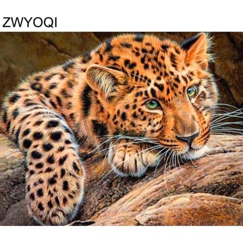 Full Round Diamond embroidery Cross stitch Leopard tiger DIY3D Diamond mosaic Leopard Full Square Diamond painting Leopard tiger