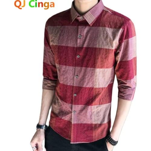 Summer New Red Small Checked Half Sleeve Shirt Men Single Breasted Square Collar Shirts Big Size Chemise Green Brown Camisa 5xl
