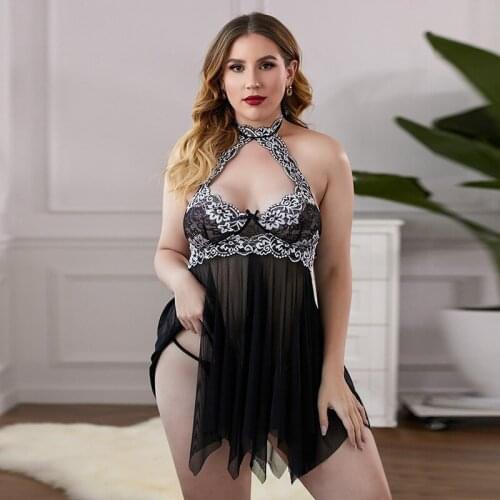 Sexy Night Dress for Women Lingerie Dress Plus Size 5XL See Through Halter Lace Backless Red Black Blue Summer Sleeping Dress