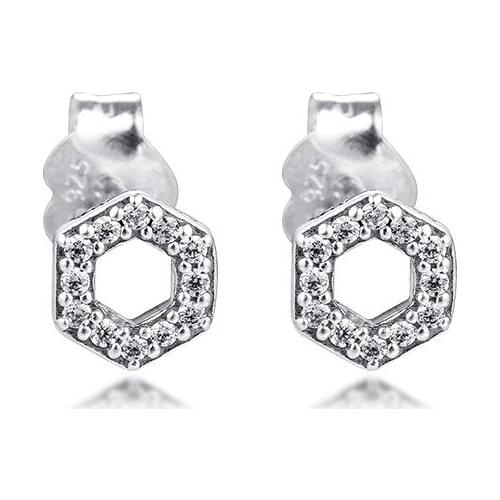 Sparkling Honeycomb Hexagon Stud Earrings Elegant Jewelry Making 925 Original Silver Fashion Earring Studs