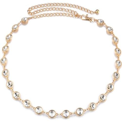 Chic Womens Crystal Rhinestone Flower Metal Chain Belt Hip Waist Dress Belt