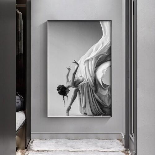 Modern Figure Art Wall Canvas Painting Poster And Print Dancing Girl Ballet Black N White Pictures For Living Room Bedroom Aisle
