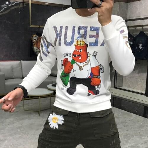 New Sweatshirt Mens Korean Slim Fit Hot Drill Animal Print Leisure Sweat Homme Streetwear Hip Hop Chandal Hombre Completo