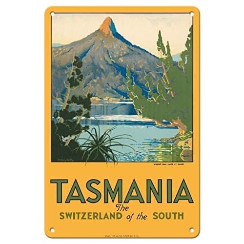 Tasmania - The Switzerland of The South - Mount Ida, Lake St. Clair by Harry Kelly c.1940 Metal Tin Sign