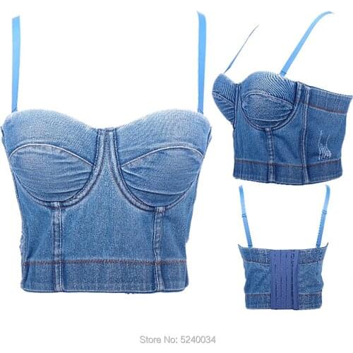 Crop Top Women Tank Top Cropped Woman Clothes Sexy Camis Push Up Denim Bra Clothing Backless Bustier Party Club Vest