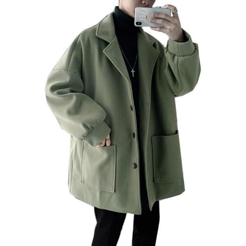 2021 New Fashion Men Windbreaker Solid Color Slim Short Woolen Coat Autumn Winter Casual Warm Jacket Coat Vestes pour hommes