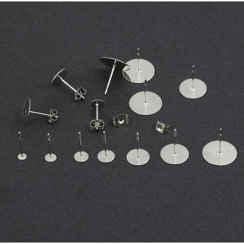 100pcs Stainless Steel Backs Stopper Blank Earring Stud Base for Cabochon Cameo Settings DIY Jewelry Making Accessories Supplies