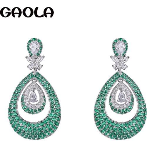 GAOLA Women Waterdrop Multicolor 2 Colors Stones AAA Cubic Zirconia Long Earrings Fashion Jewelry