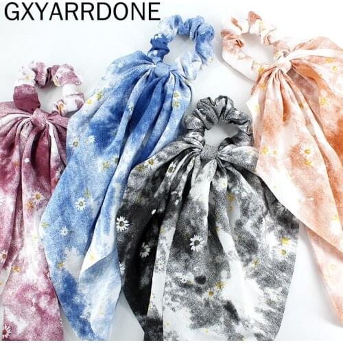 2021 Woman Tie Dye Hair Ties With Detachable Girls Srunchies Women Hair Accessories Ribbon Fashion Flower Elastic Hairband