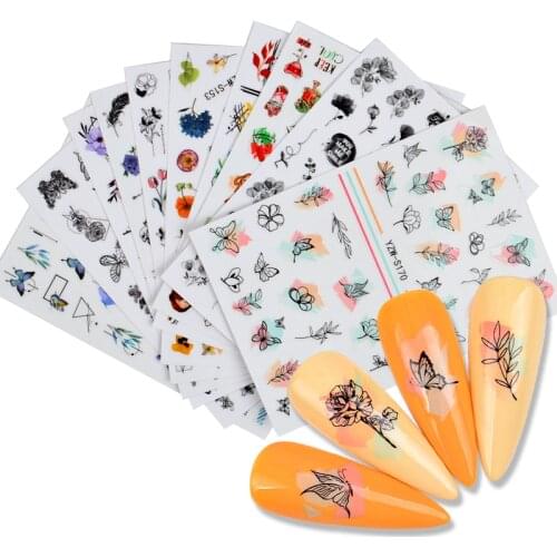 YWK 1pcs Nail Art Flowers Stickers Butterfly Decals Leaf 3D Adhesive Butterfly Sliders For Nails Art Decorations Manicure