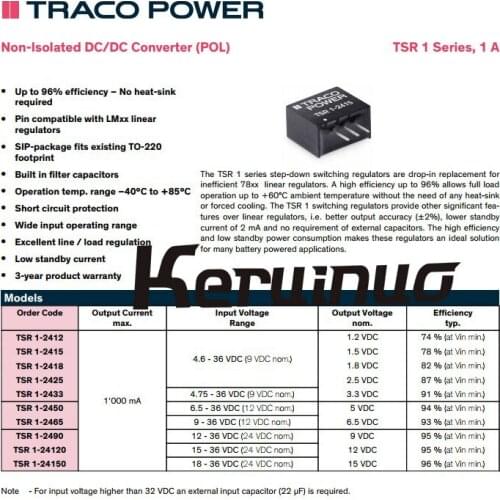 10pcs/Lot TSR1-2418 TSR 1-2418 TSR1 DC DC CONVERTER 1.8V 1.8W
