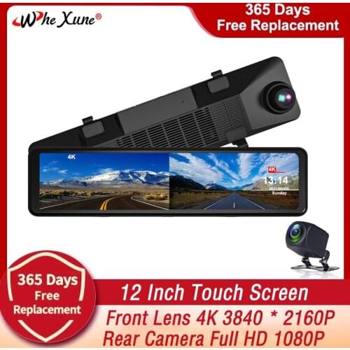 12 Inch Car DVR UHD 4K 2160P Stream Media Touch Screen For Auto Dual Lens Video Recorder Rearview Mirror Backup Camera Dash Cam