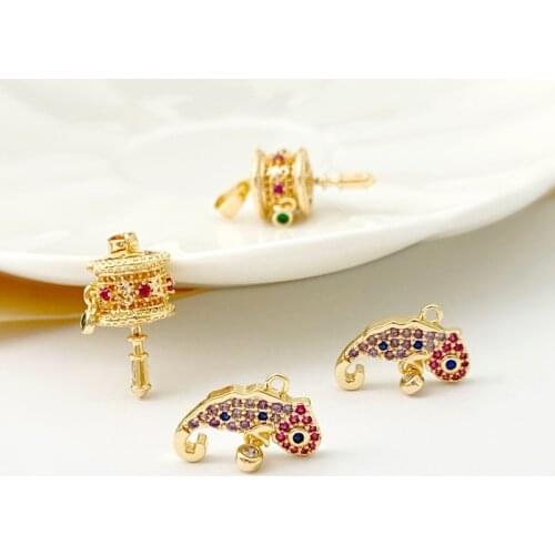 18K gold auspicious koi fish Buddhist prayer wheel Tibetan ornament prayer wheel pendant DIY earring material necklace pendant