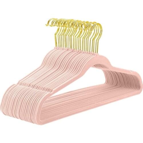 20pcs Non-slip Velvet Hangers Closet Organizer 360 Degree Swivel Golden Hook Wardrobe Drying Rack Multifunction Windproof Hanger