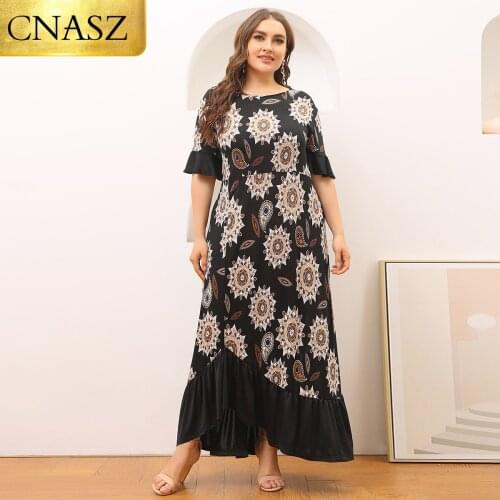 2021 New Fashion Summer Plus Size Womens Dress New Printed Big Swing Dress Bohemian Long Skirt Elegant For Ladies Clothing