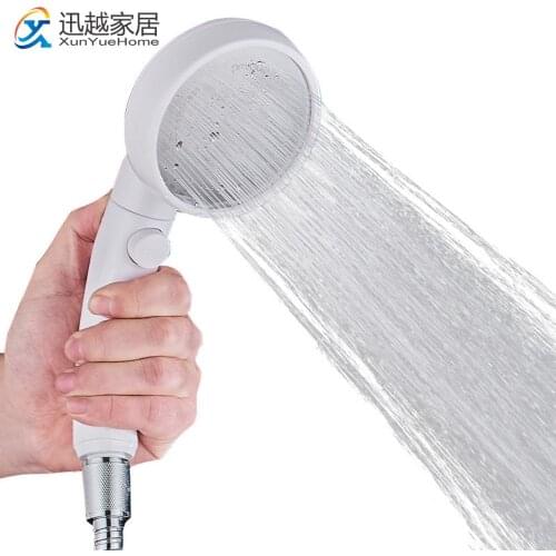 ABS Shower Head White Plastic Hand Hold Household High Pressure Water Saving One Button To Stop Rain Bar Bathroom Accessories