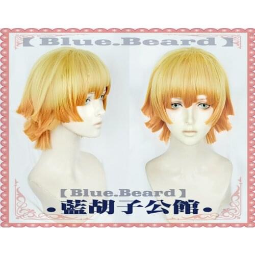 Anime Demon Slayer: Kimetsu no Yaiba Zenitsu Agatsuma Short Golden Brown Wig Heat Resistant Hair Cosplay Costume Wigs + Wig Cap