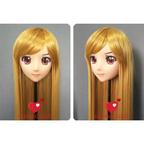 DM146) Female Sweet Girl Resin Half Head Kigurumi Mask With BJD Eyes Cosplay Japanese Anime Role Lolita Mask Crossdress Doll