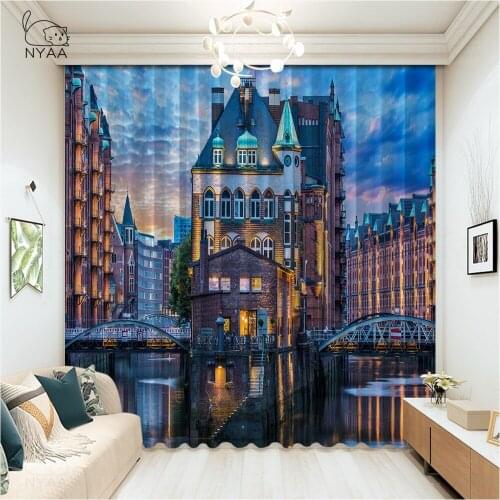 Elegant Tower Bar For Curtains Room Set 3D France Paris Painting Curtain With Hooks Home Decoration Curtains Night Micro Shading