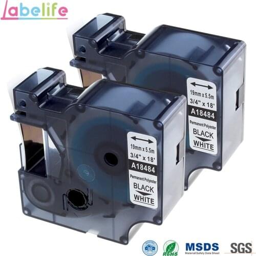 2 Pack 18484 Rhino 19mm IND Permanent Polyester Labels Black on White For DYMO LabelWriter and Industrial Label Makers S0718220