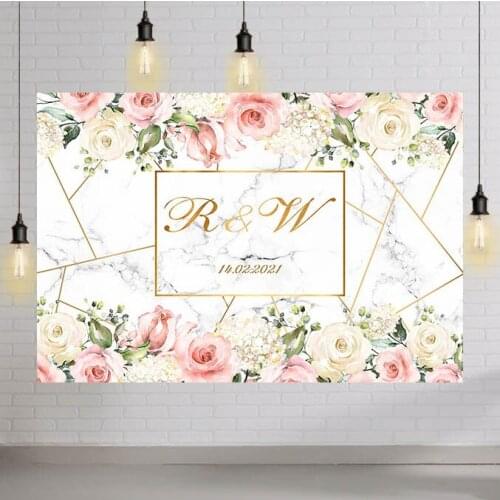 Photography Background Pink and Gold Marble Wall Flowers Party Wedding Portrait Decoration Backdrop Photo Studio Props