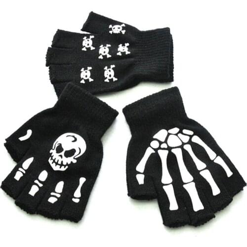Halloween Skull Bone Skeleton Goth Glove Half Finger Gloves