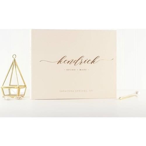 Personalize Mr and Mrs names Wedding Guest Book ivory and gold wedding guestbook Real Gold Foil custom Modern Keepsake book