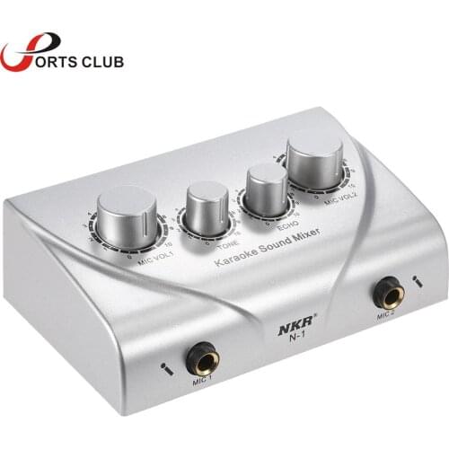 Karaoke Sound Mixer Dual Mic Inputs With Cable N-1 Silver Color Microphone amplifier & microphone Mixer karaoke OK