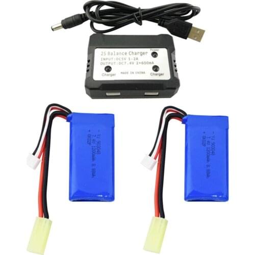 2S 7.4V 1200mah Lipo Lithium Battery 2in1 Charger Wire for 300E 9300 9301E 9302E 9303E 9034E 9305E 2.4G 1/18 Remote Control Car