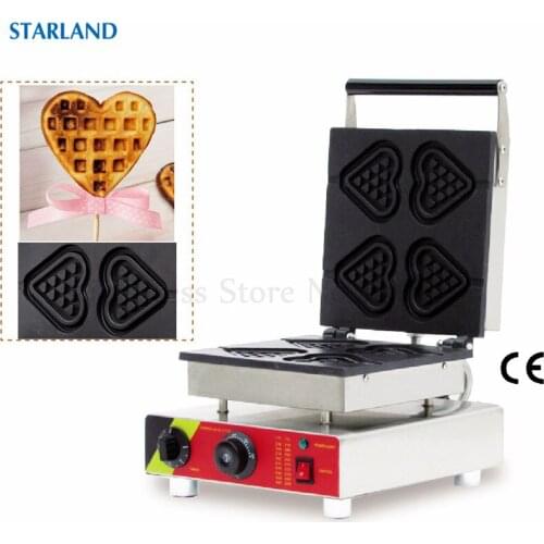 Heart-Shape Waffle Machine Commercial Mini Heart Shape Waffle Machine 4pcs Moulds For Restaurant Or Cafeteria