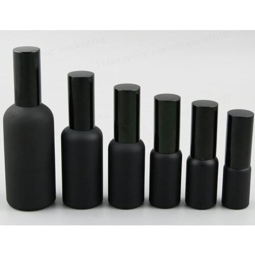 12 x 100ml 50ml 30ml 20ml 15ml 10ml Frost Matt Black Cream Lotion Pump Bottles 1oz Black Cosmetic Containers