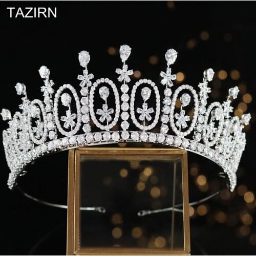 Trendy Full Cubic Zirconia Princess Crown CZ Wedding Bridal Tiaras Crystal Headpieces Zircon Party Prom Hair Accessories