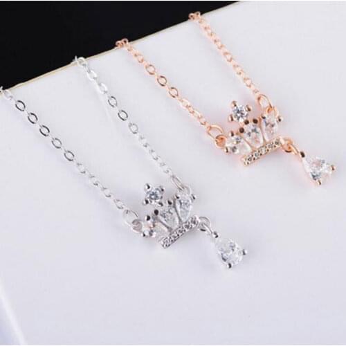 925 Sterling Silver Fashion Princess Crown Pendant Necklace With Shiny Cubic Zircon Jewelry For Women Gifts Wholesale S-N210