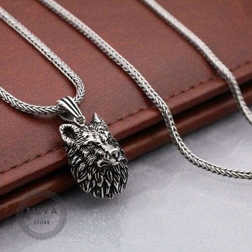 Silva Original 925 Sterling Silver Wolf Pendant Necklace for Men S925 silver fashion Jewelry Gift Mens Cable Chains