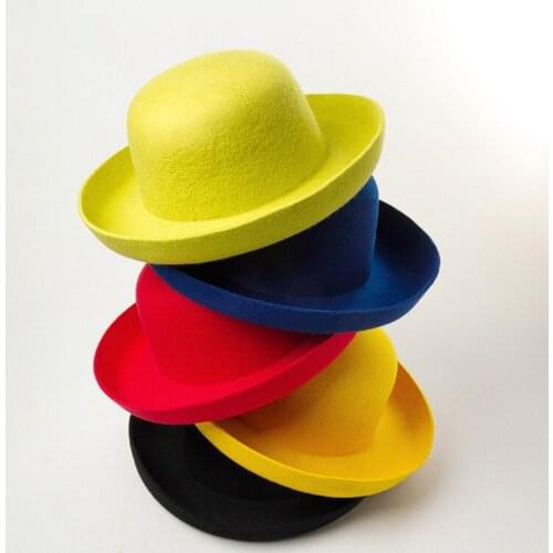 New Autumn Winter Vintage Dome Fedora Black Hats For Women Female Curled Wool Top Hat Fashion Casual Custom Caps Sombrero Mujer