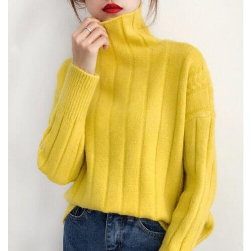 A new female turtleneck long sleeved short all-match loose knitted shirt thickening Korean Students