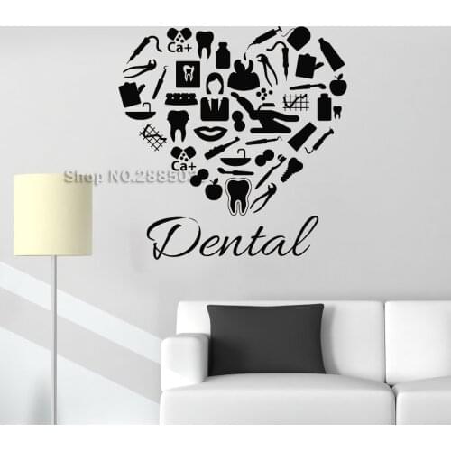 New Creative Dental Clinic Heart Wall Sticker Decals Dentist Dentistry Mural Modern Art Home Decor Unique Poster Wallpaper LC298