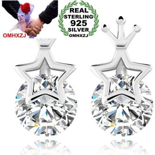 OMHXZJ Wholesale Fashion Girl princess jewelry Not allergic Five-pointed star crown 925 sterling silver Stud earrings YS49