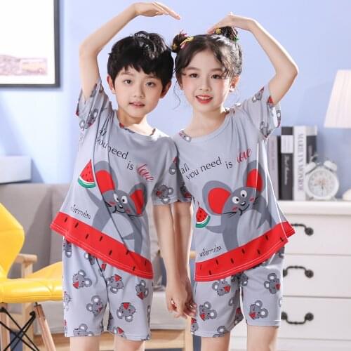 Low Price Casual Clothing Sleeping Pajamas Set Short Sleeve Cotton Home Suit Boys Cute Cartoon Underwear age 2 to 14 Y Wear