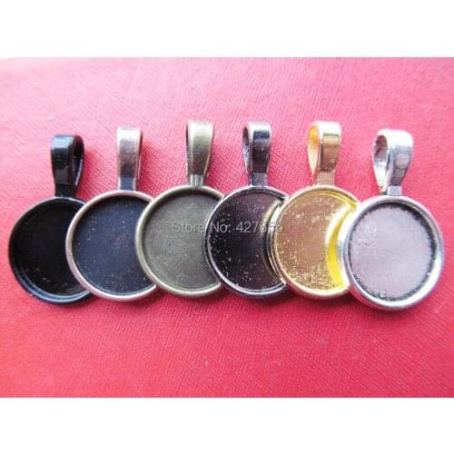 50pcs Round Frame Base Bezel Setting Tray Pendant Charm/Finding,fit 14mm Cabochon/Picture/Cameo,Big Bail Hook,6 Colors