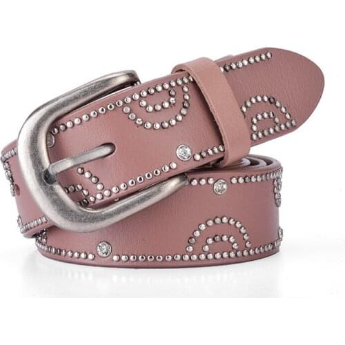 2019 Hot Retro Women Belts Good Quality Alloy Buckle and Leather Waist Straps for Street Leisure Popular Rivets Lady Belts