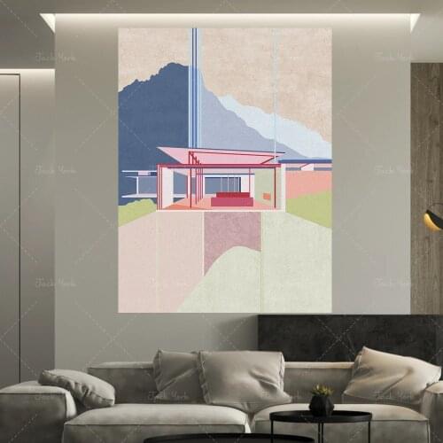 Balanced in the Mountains Print, Mid Century Poster, Architectural Art, Minimal, Tropical, Abstract, Home Decor, Wall Art