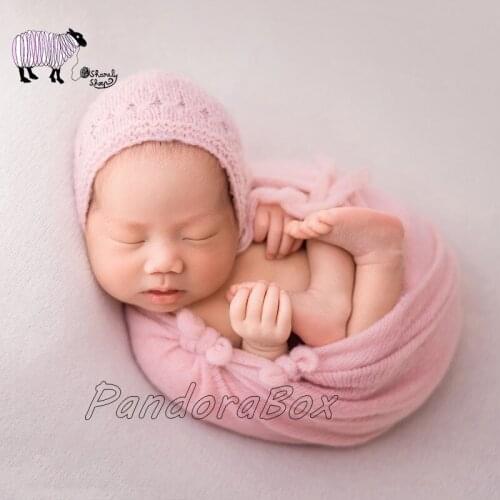 Newborn Photography Props Baby Boy Girl Photo Shoot Posing Hat+Stretch Wraps Sets bebe fotografia Accessories Infant Photo Props