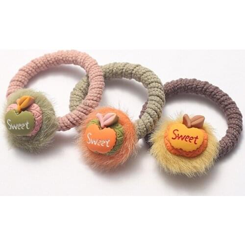 Cartoon Apple Headwear Kids Elastic Hair Bands Baby Headdress Ropes Children Ponytail Hair Ropes Girls Fruit Hair Accessories