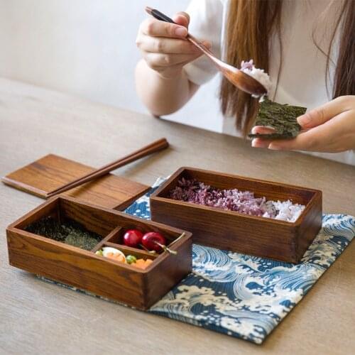 Handmade high quality Japan Style wooden luch box kid portable bento box travelling dining boxes shshi tableware double-layers