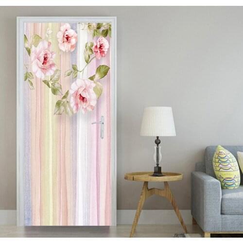 Hand Painted Romantic Flowers 3D Door Sticker Living Room Wedding Bedroom Wall Decoration Waterproof PVC Self-Adhesive Poster