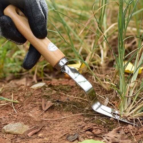 Wood Handle Stainless Steel Garden Weeder Hand Weeding Removal Cutter Dandelion Puller Tools Multifunction Weeder Transplant