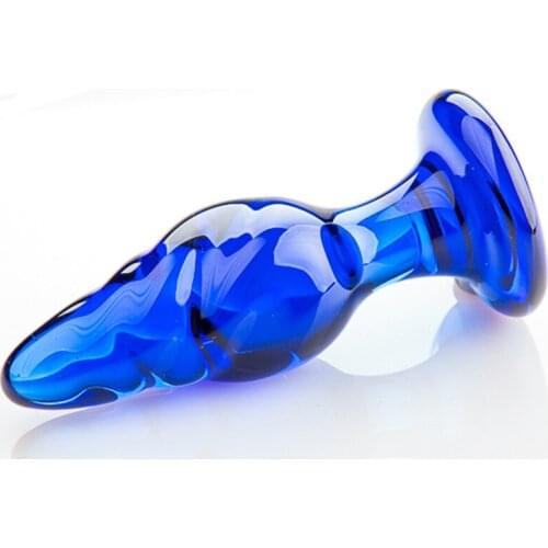 Glass Butt Plug Blue Spiral Crystal Butt Plug Crystal Clear Glass Backyard Toys Anal Expander Adult Toys Men and Woman
