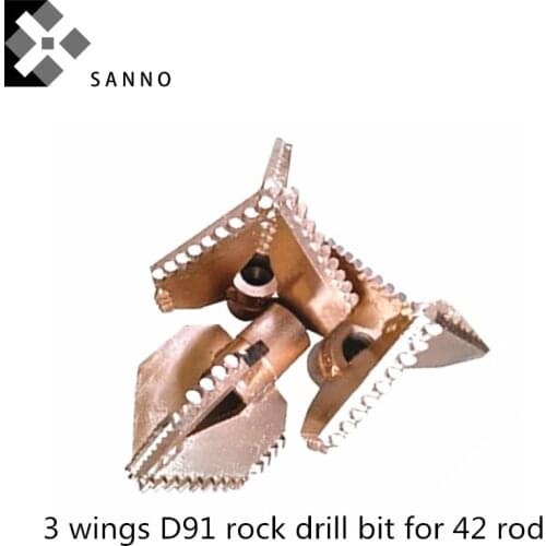 Drilling well tools hard 3 wings D91 lager drag cutter three blade rock drill bit for geological prospecting suitable for 42 rod