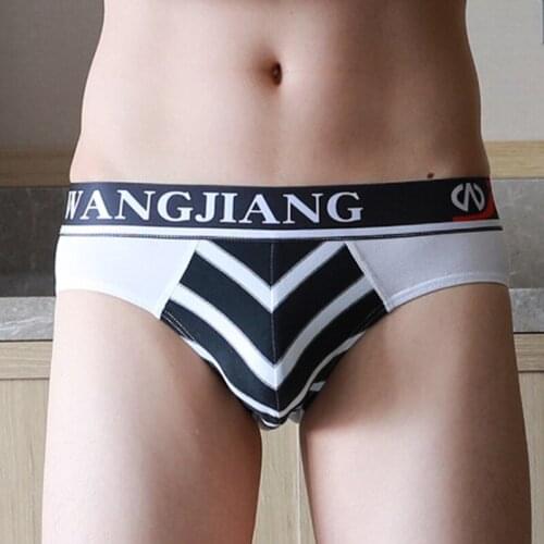 New Fahion Men Underwear Brief Cotton Breathable Striped Hombre Cuecas Masculina Male Panties Slip Homme Underpants